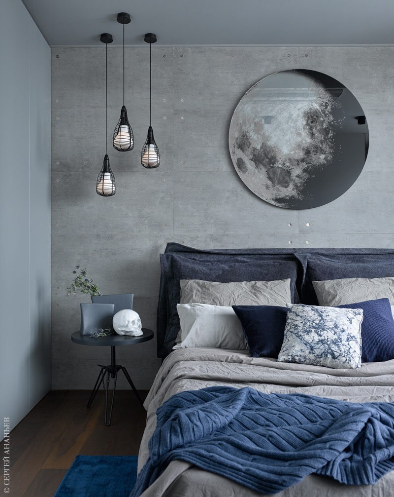 Серо синяя спальня