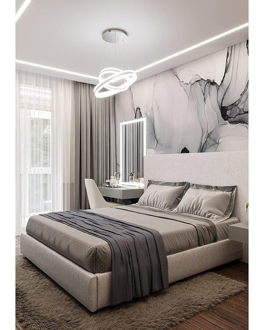 Серо белая спальня