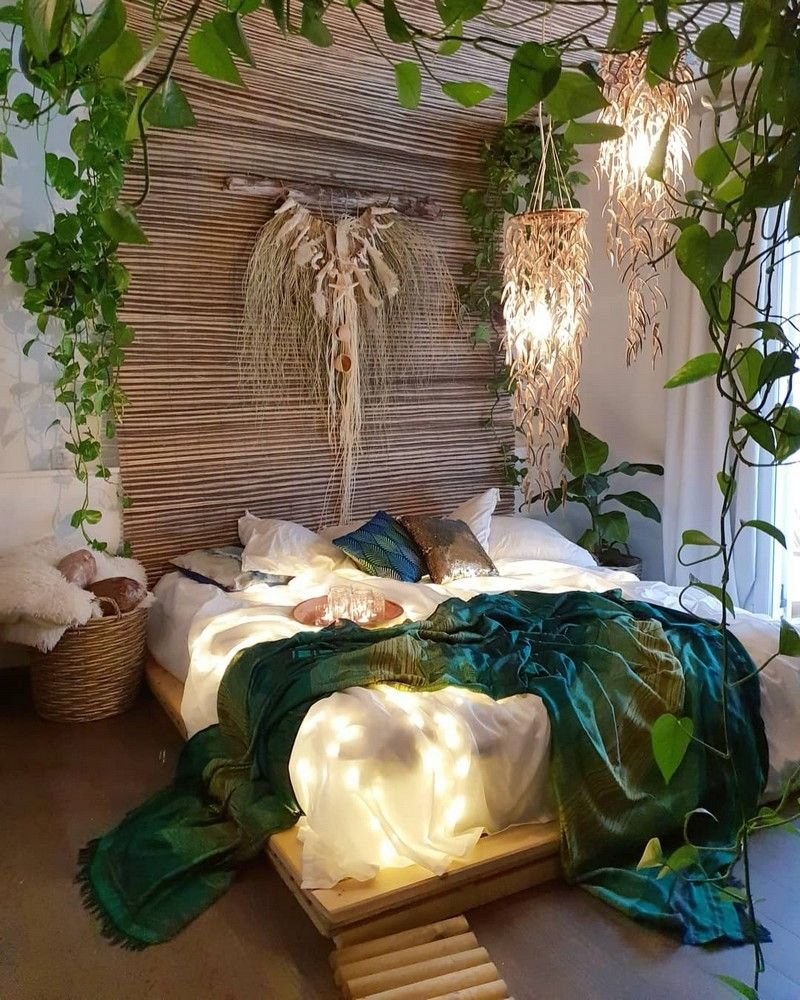 Зеленая спальня в стиле экостиль