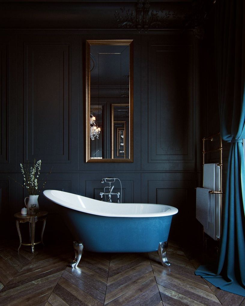 Темно синяя ванная комната