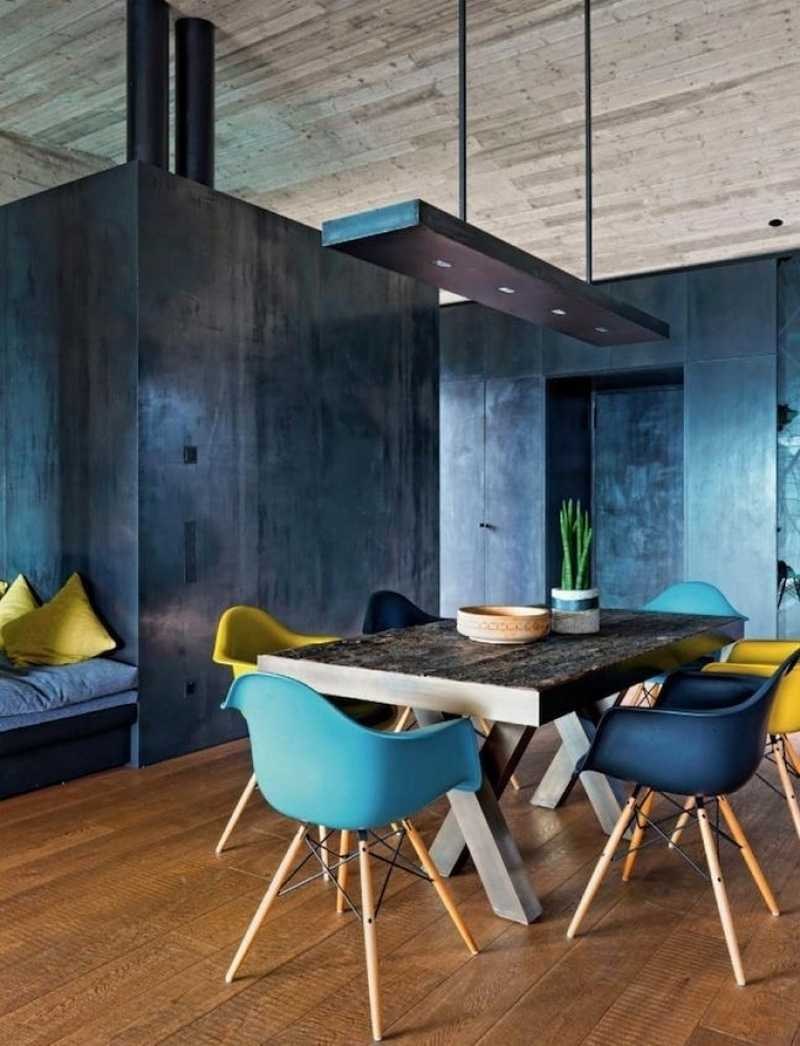 Синяя кухня в стиле лофт
