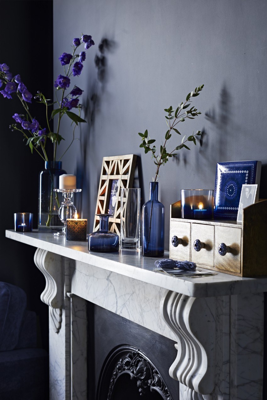 Интерьер в бело синих тонах