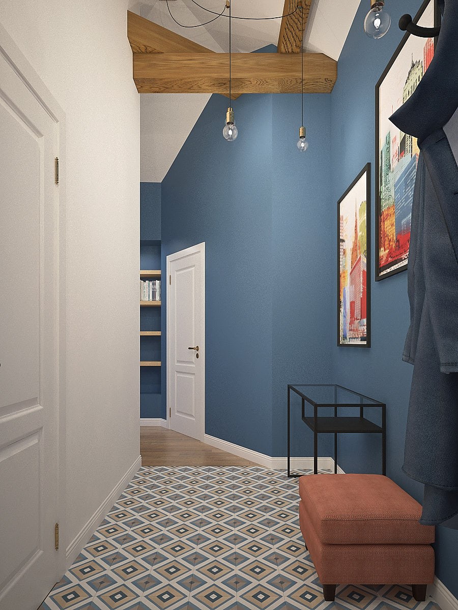 Голубая прихожая в скандинавском стиле