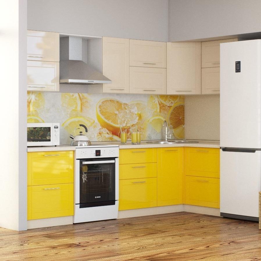 Кухонный гарнитур белый с желтым