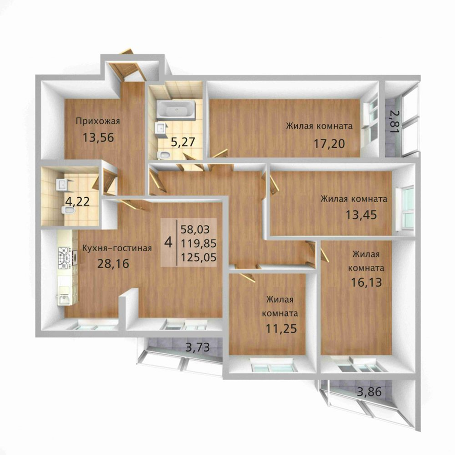 Планировка четырехкомнатной квартиры