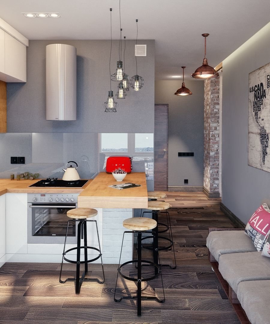 Гостиная с синим диваном