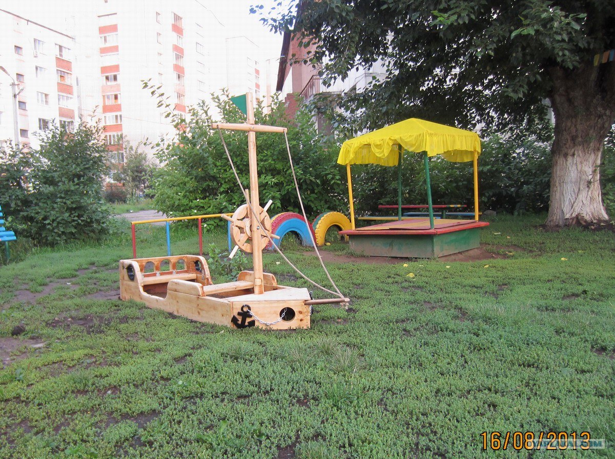 Детский корабль, лодка с лавочками из дерева для детской площадки, дет