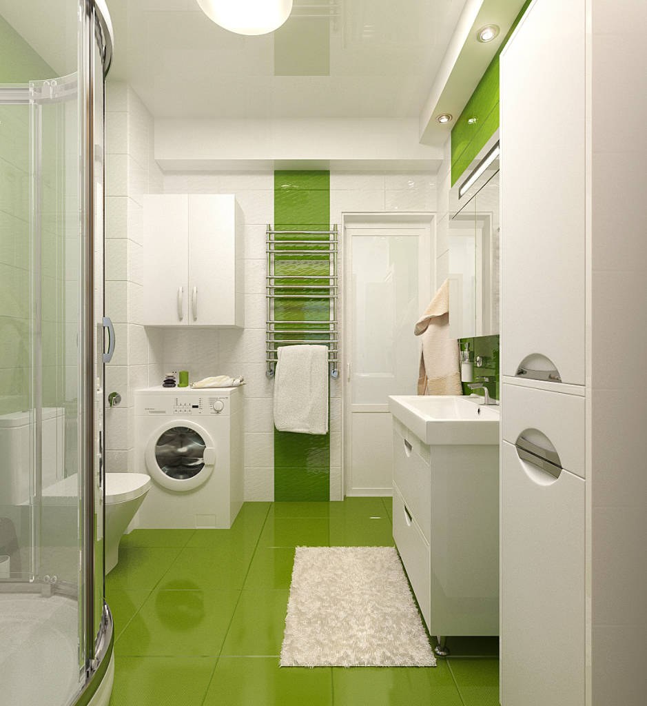 Зеленая совмещенная ванная с туалетом