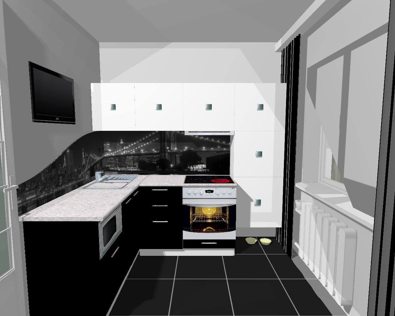 Черная м кухня. Черно белая кухня. Бело черная кухня. Маленькая кухня в черно белом цвете. Черно белая угловая кухня.