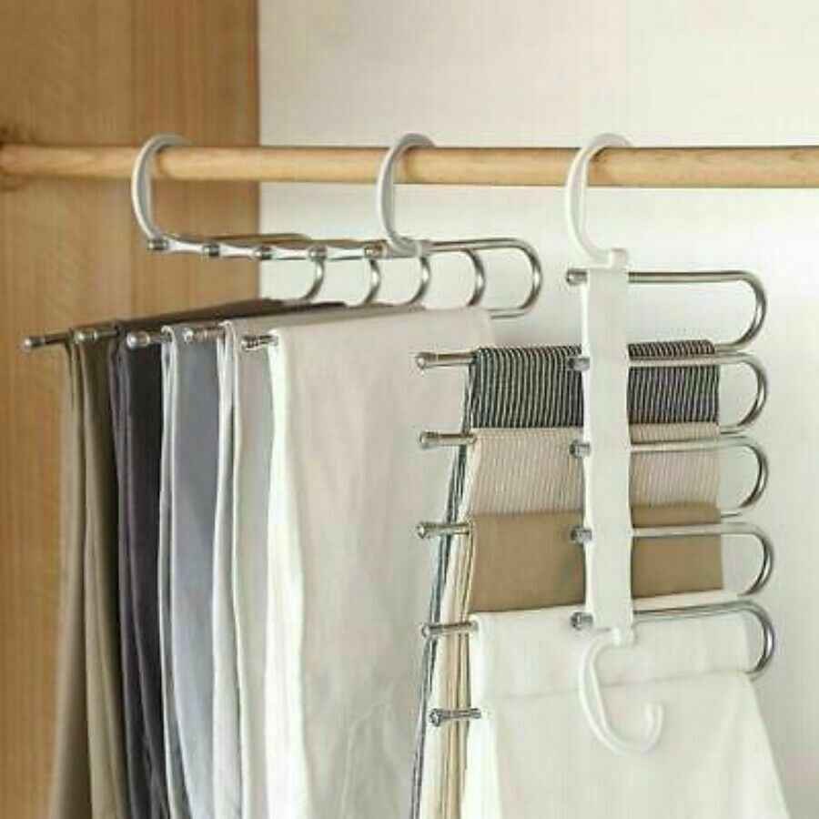 Multi-functional 5 in 1 Trouser Storage Rack Adjustable Pants Tie Hanger Wardrobe Organizer Stainless Steel clothes Hanger