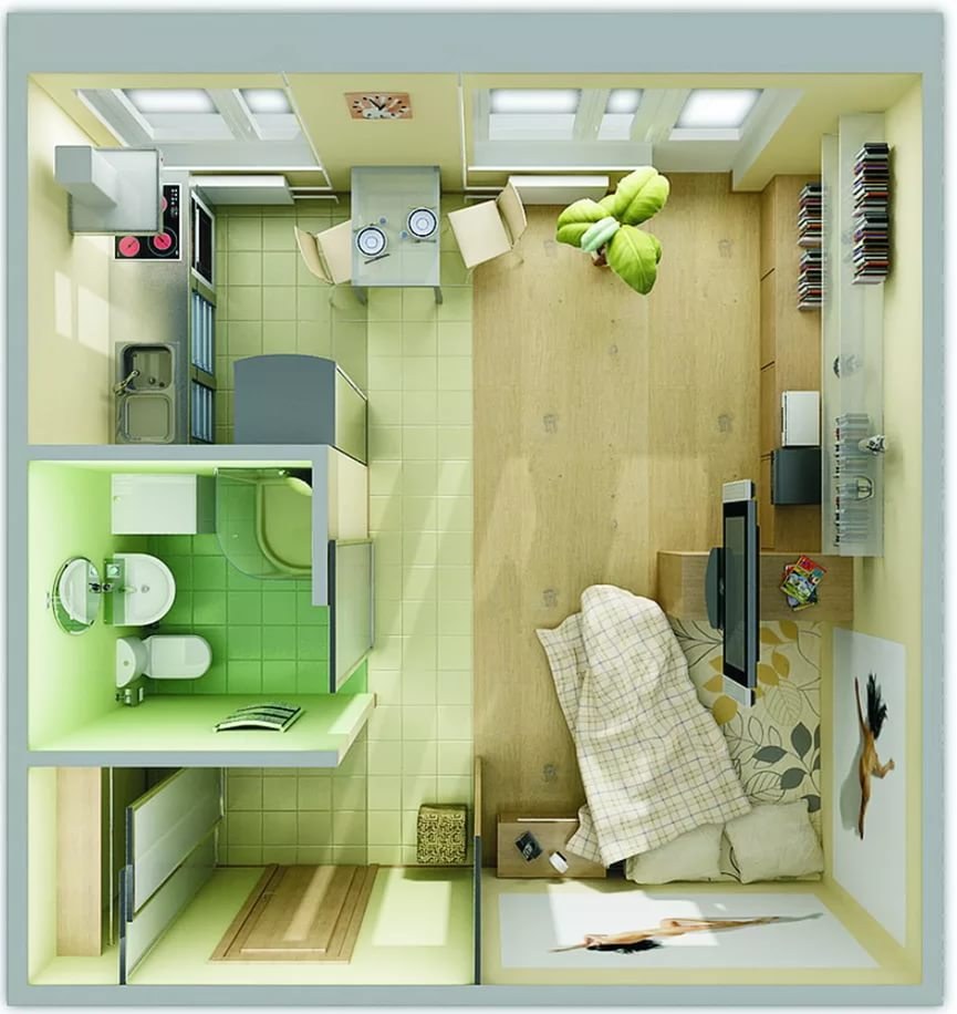 Планировка малогабаритной студии 33 м2