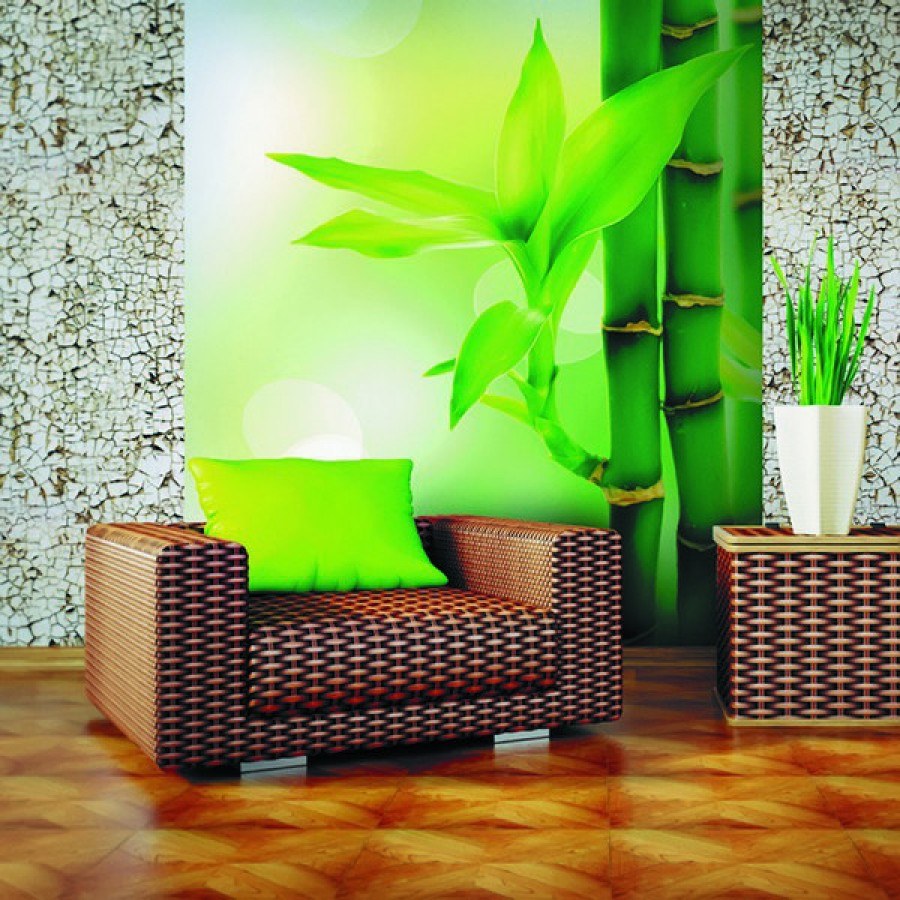 Бамбук на стене в интерьере