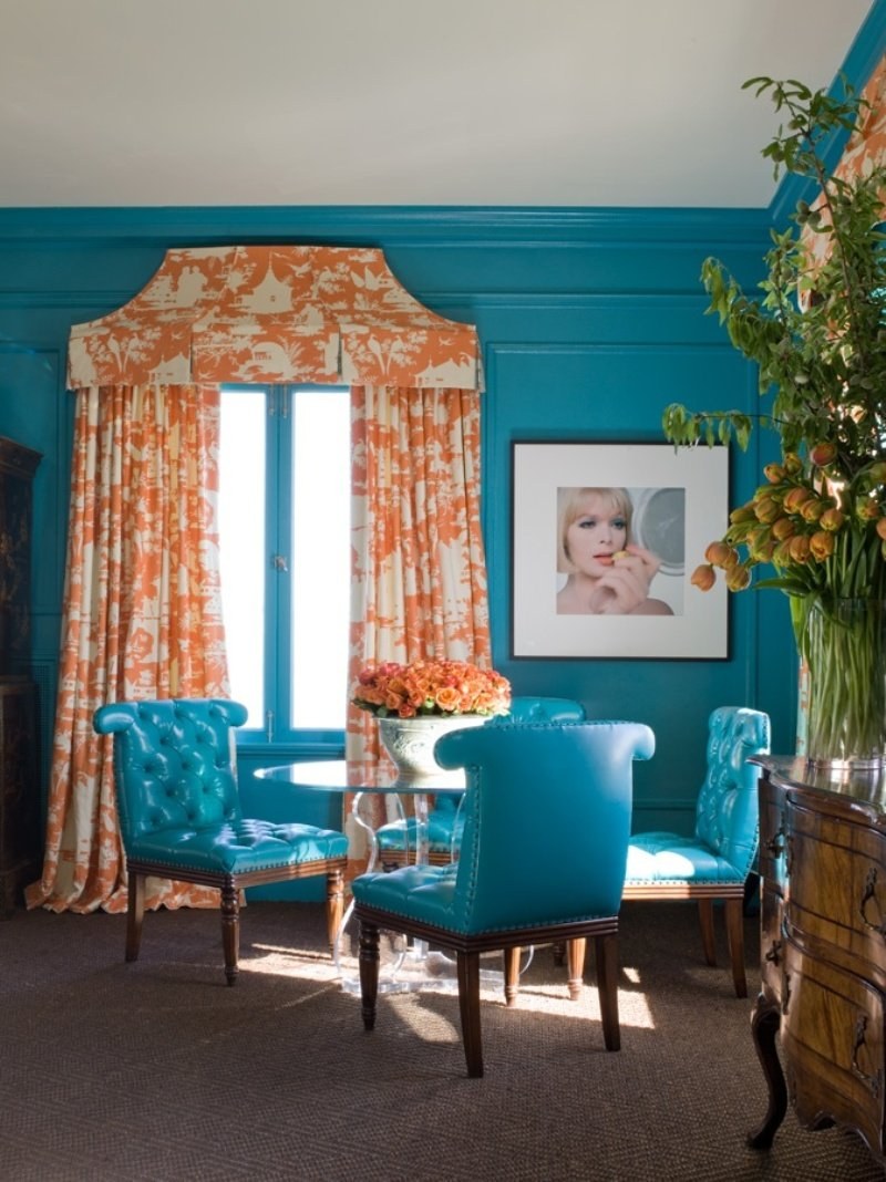 Оранжевый и бирюзовый в интерьере