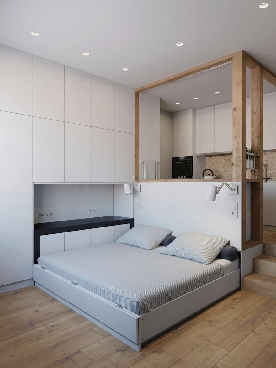 Двуспальная кровать в однокомнатной квартире