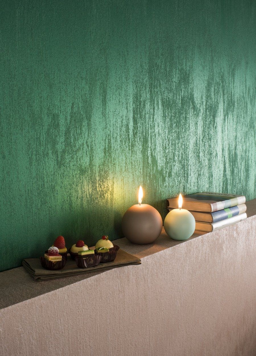 Зеленая декоративная штукатурка в интерьере