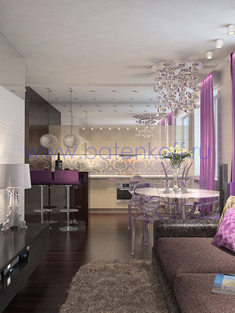 Гостиная кухня в стиле гламур