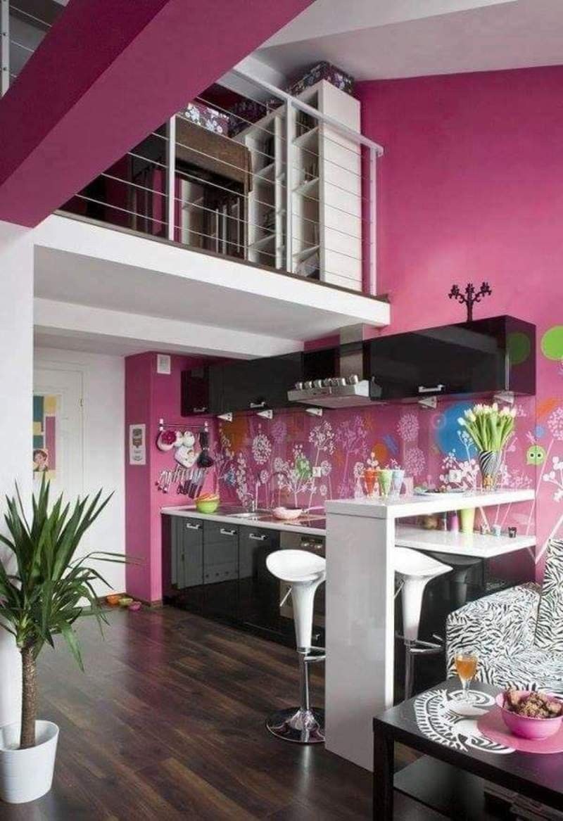 Розовая кухня в интерьере