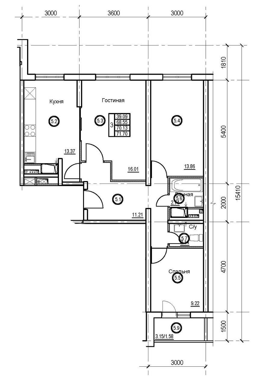 Планировка 3х комнатной квартиры чертеж