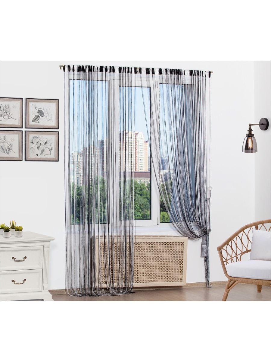 Шторы для кухни / нитяные шторы - лапша " кисея Радуга Люрекс" 3м