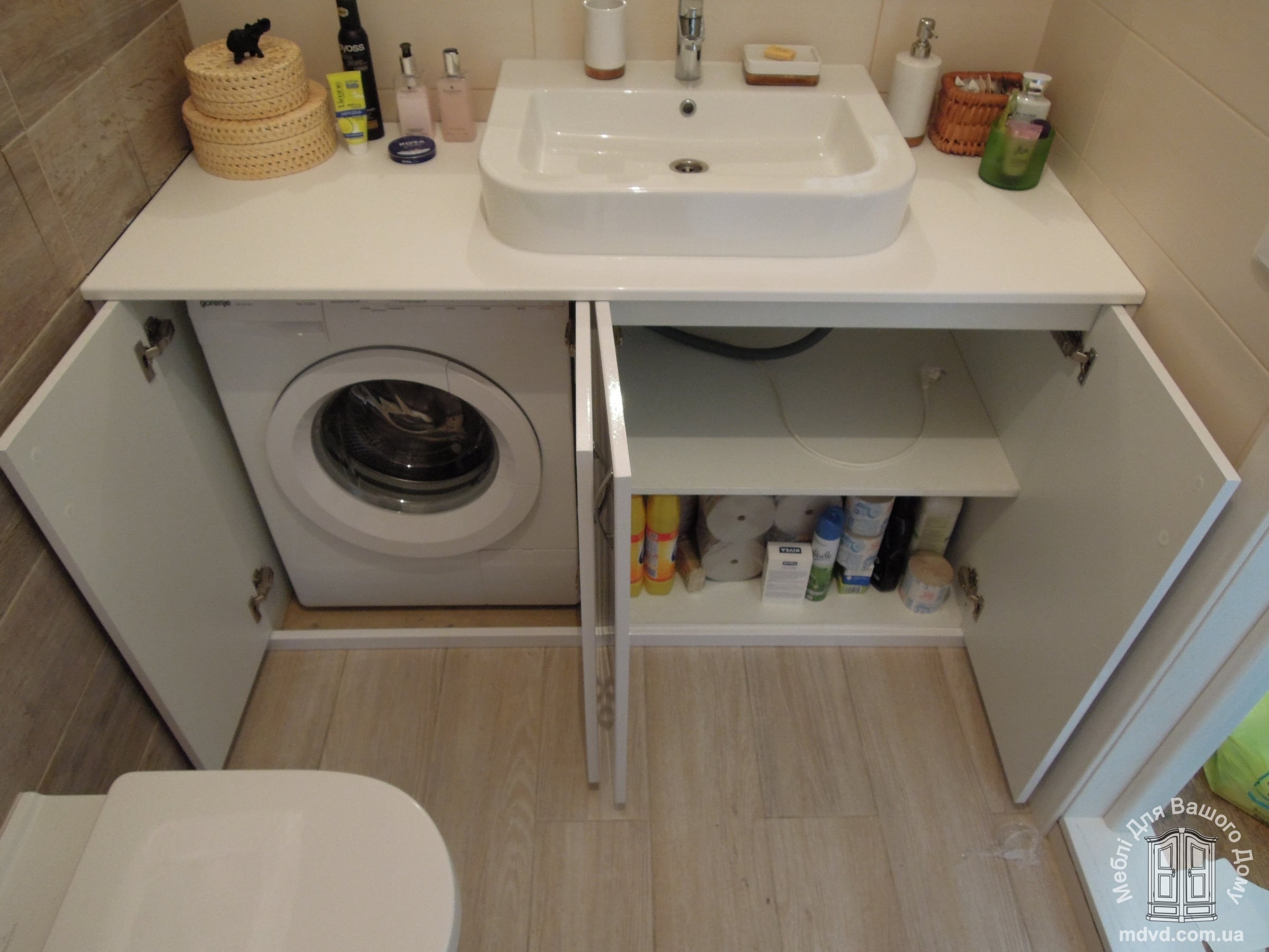 шкаф для стиральной машины с раковиной сверху