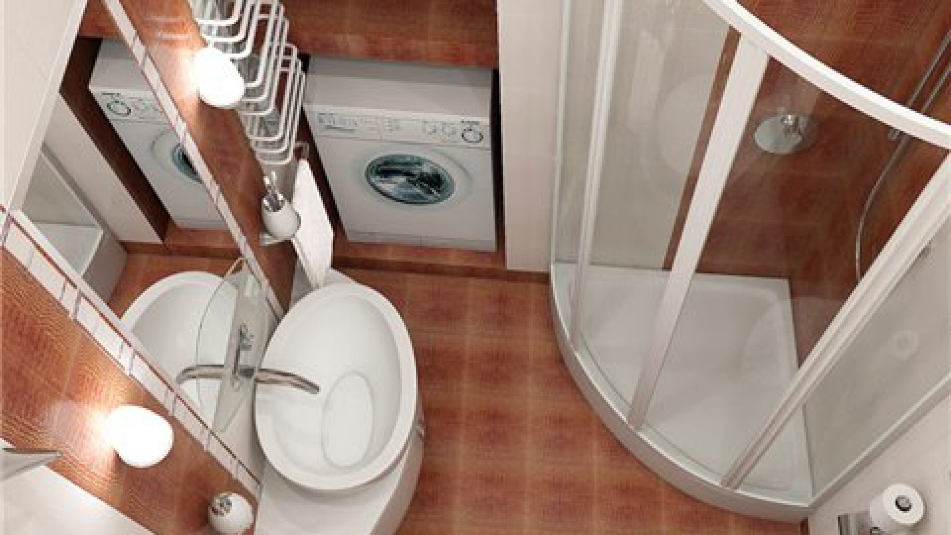 Ванная комната с душевой кабиной и стиральной машиной маленькой площади без унитаза