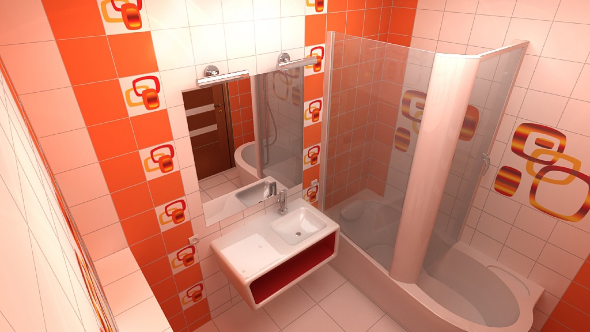 Магазин ванны туалетов. Оранжевая ванная. Ванная комната оранжевая с белым. Оранжевая ванная комната маленькая. Плитка в ыанную в хрущевку.