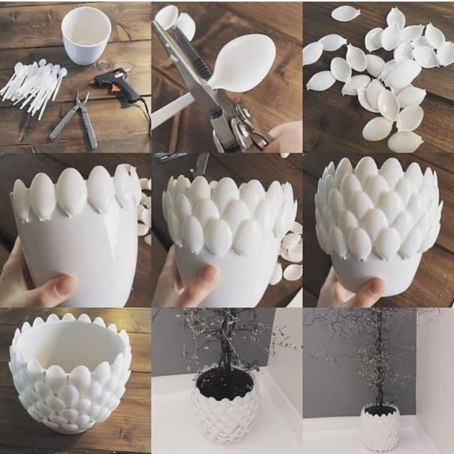 Вазы из пластмассовых ложек