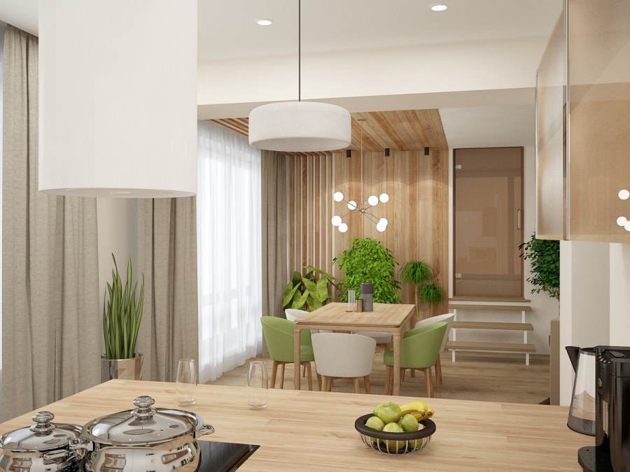 Кухня гостиная в эко стиле