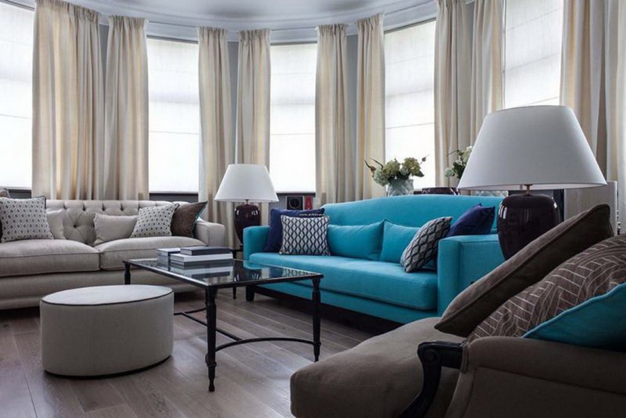 Бирюзовый диван в интерьере