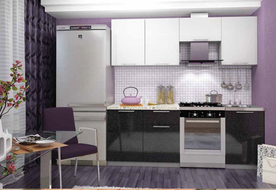 Кухня олива 2.1 м черный / белый металлик