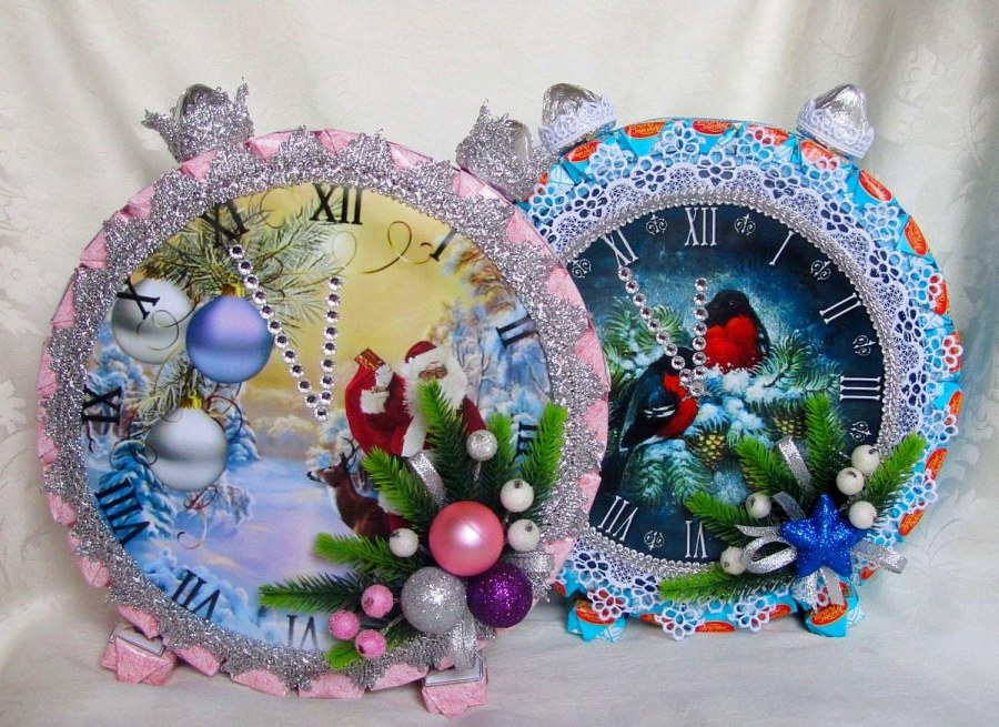 Новогодние часы из конфет
