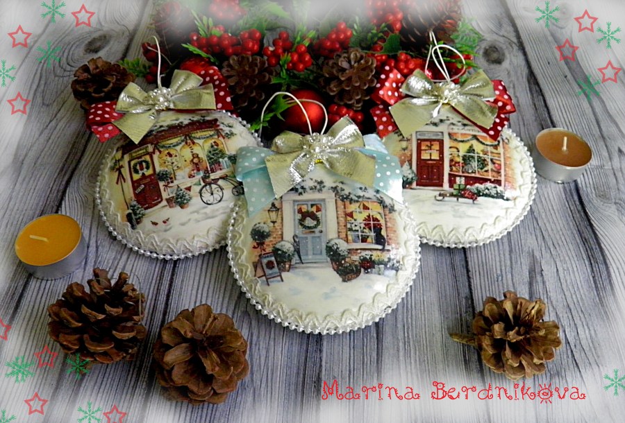 Новогодние подвески декупаж