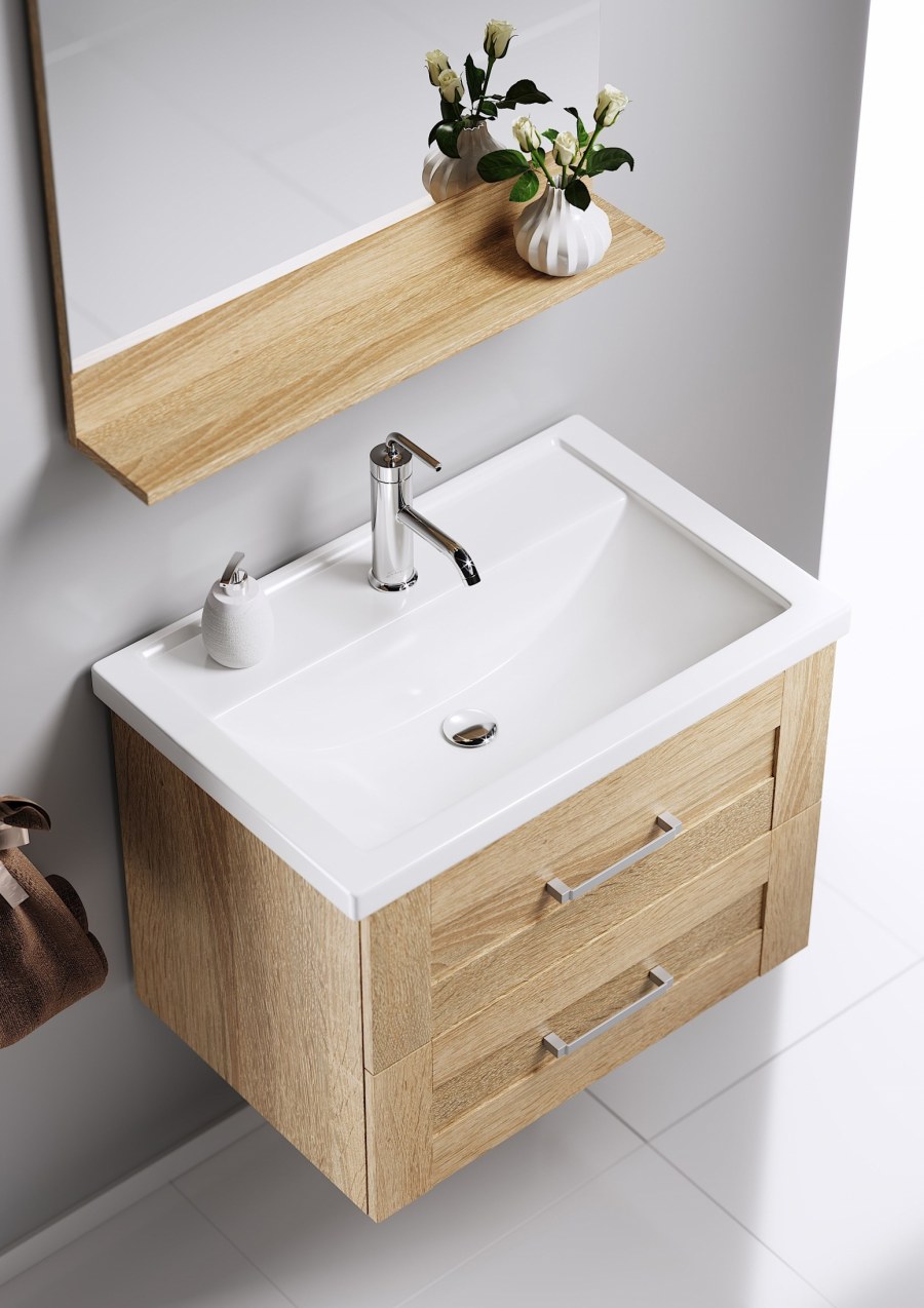 Тумба подвесная Aqwella Фостер 60 дуб сонома с раковиной Фостер 60