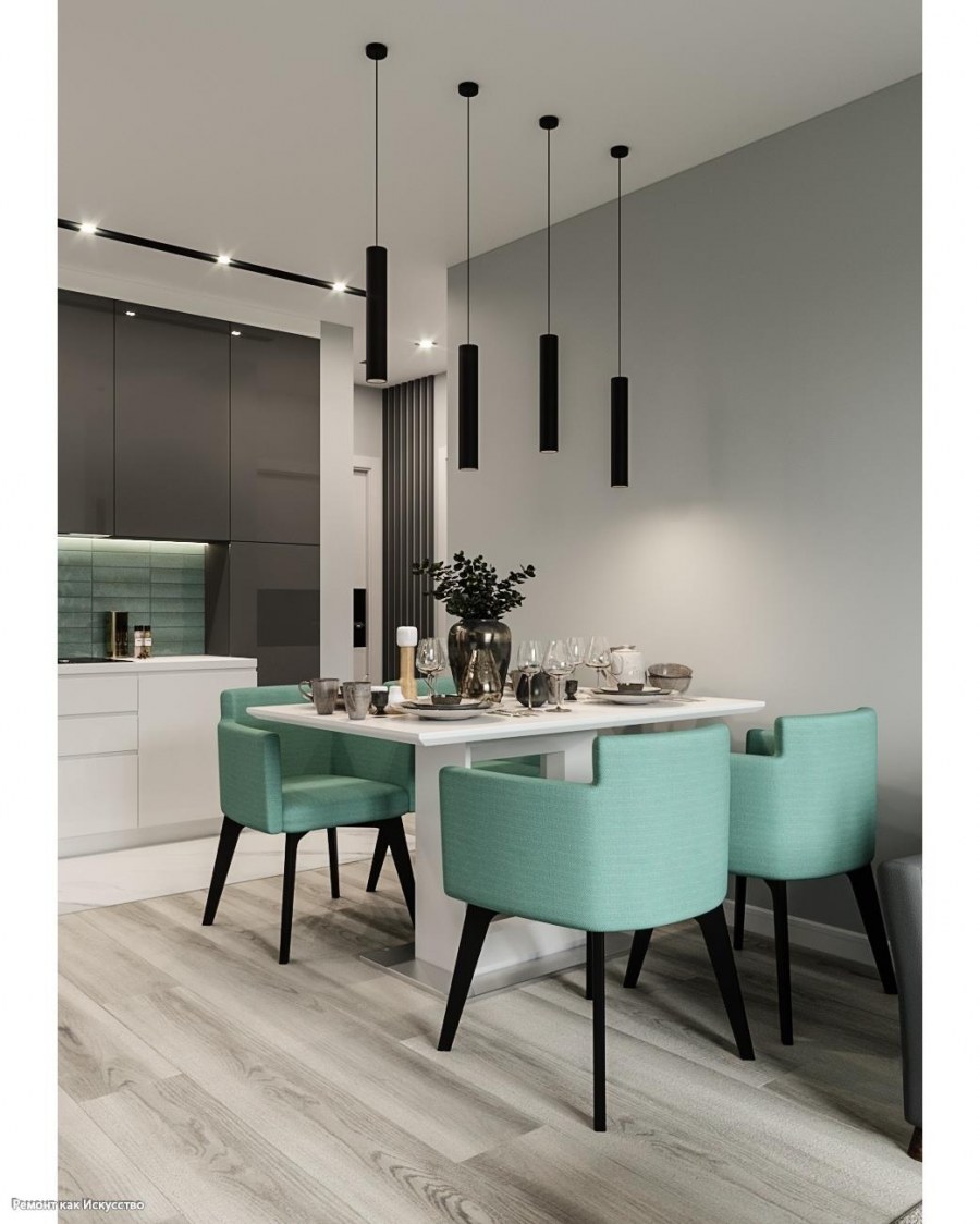 Бирюзовые стулья для кухни в интерьере