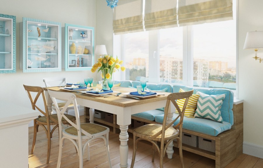 Бирюзовые вазы в интерьере гостиной