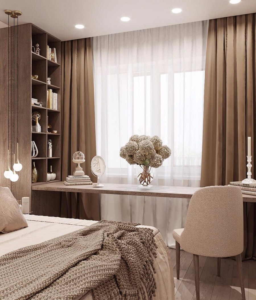 Шторы в бежевую спальню