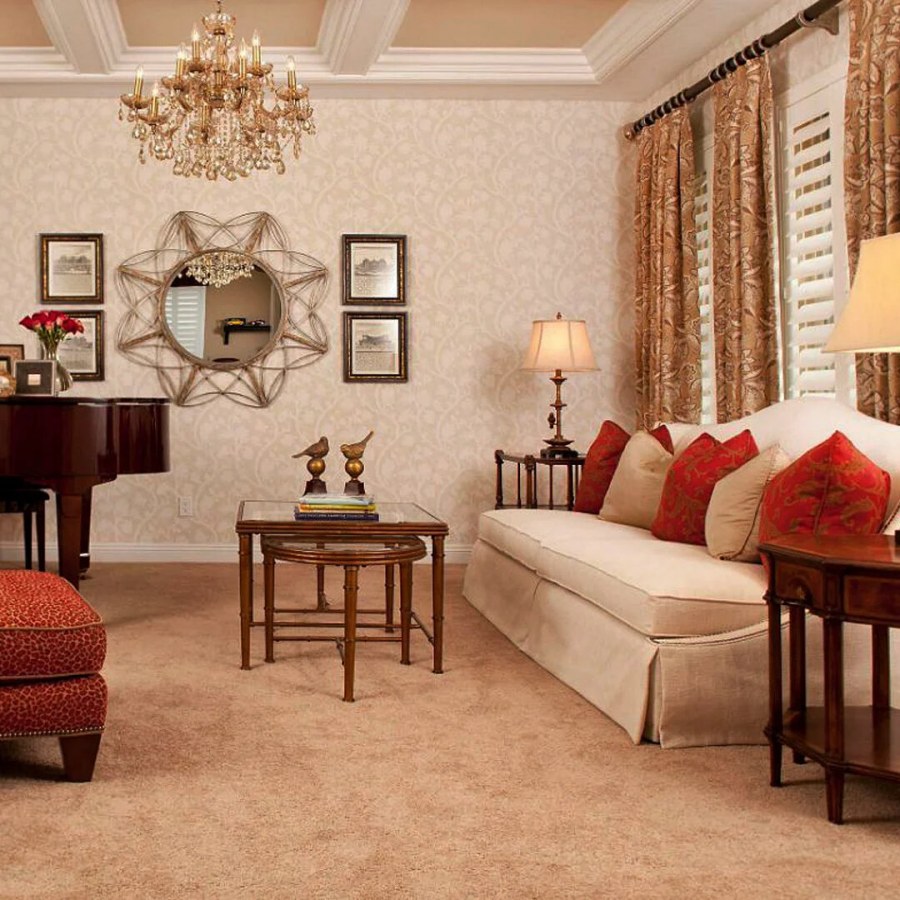 Терракотовая гостиная в классическом стиле