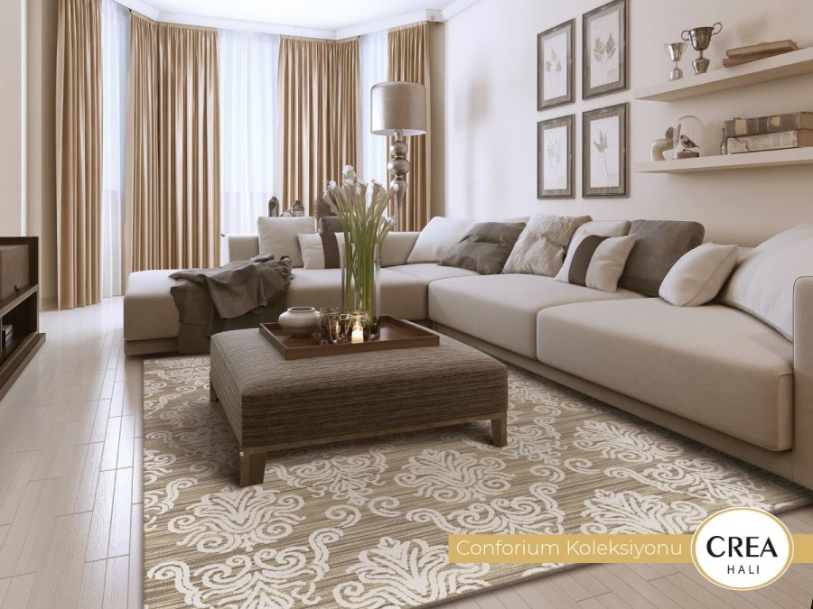 Коричневый ковер в интерьере гостиной