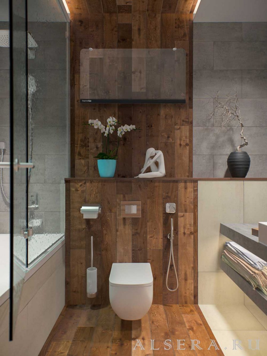 Ванная с плиткой под дерево