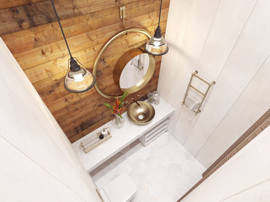 Плитка под дерево в маленьком туалете