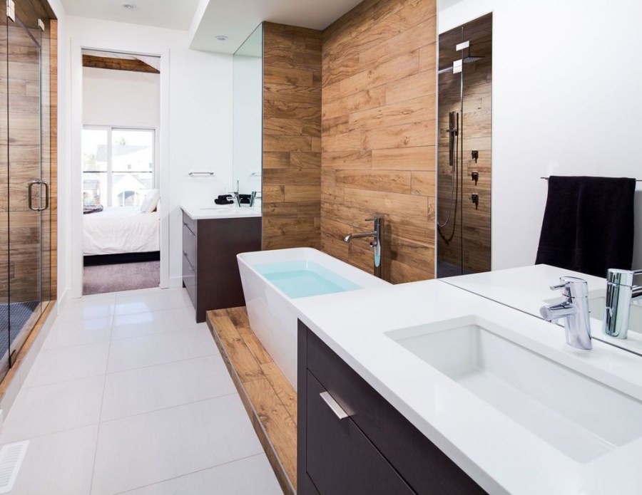 Ванная бетон дерево белый