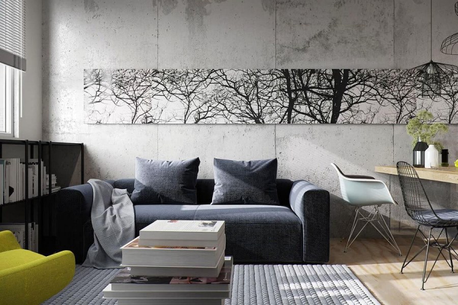 Бетонные стены в интерьере