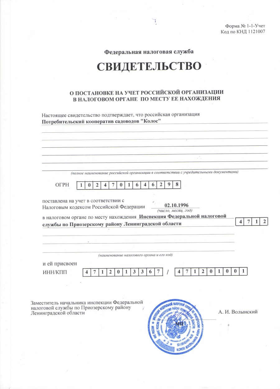Свидетельство ИНН ОГРН