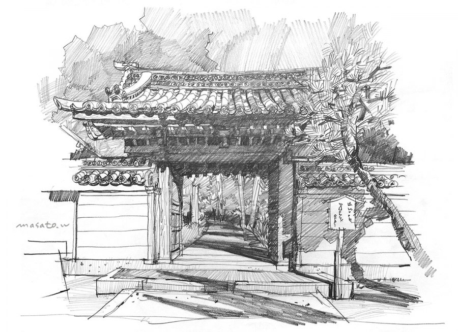 Японский пейзаж карандашом