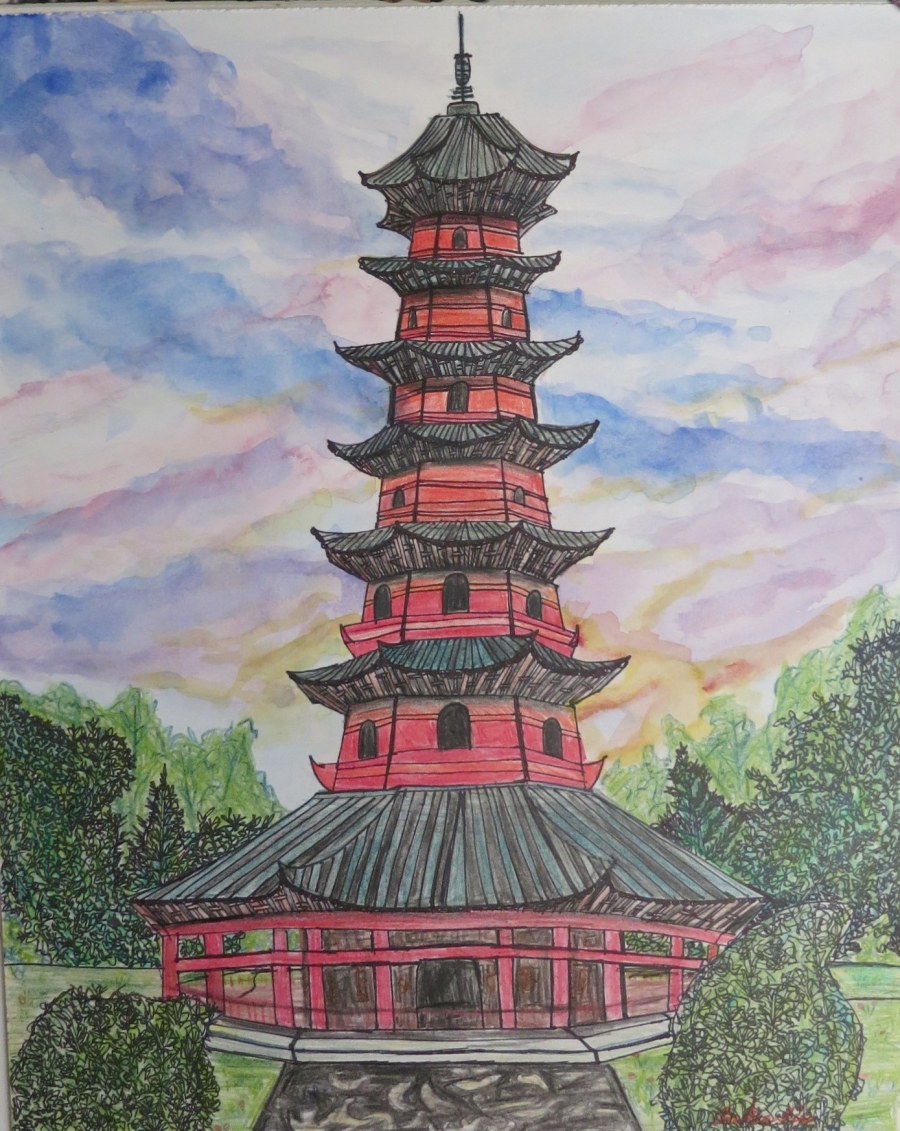 Японская пагода поэтапное рисование