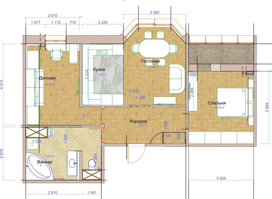 Дизайн квартиры двухкомнатной 58