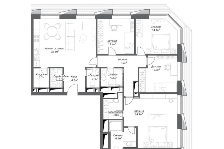 Планировка четрырех комнатной квартиры