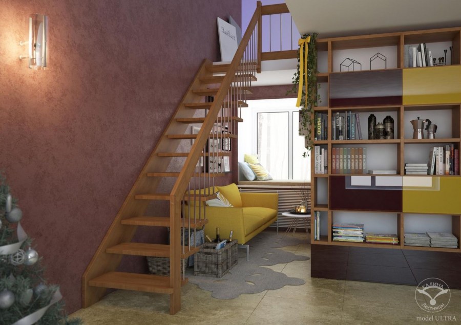 Прямая лестница с маршем