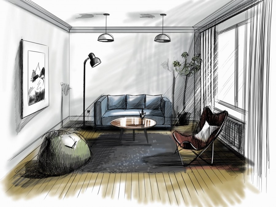 Перспектива интерьера комнаты