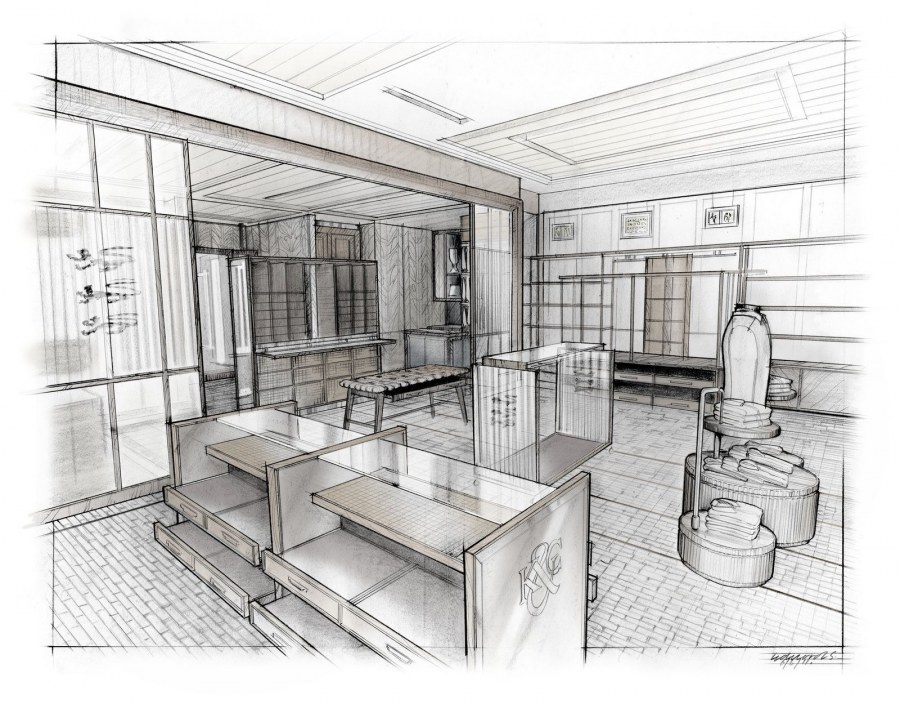 Угловая перспектива интерьера скетч